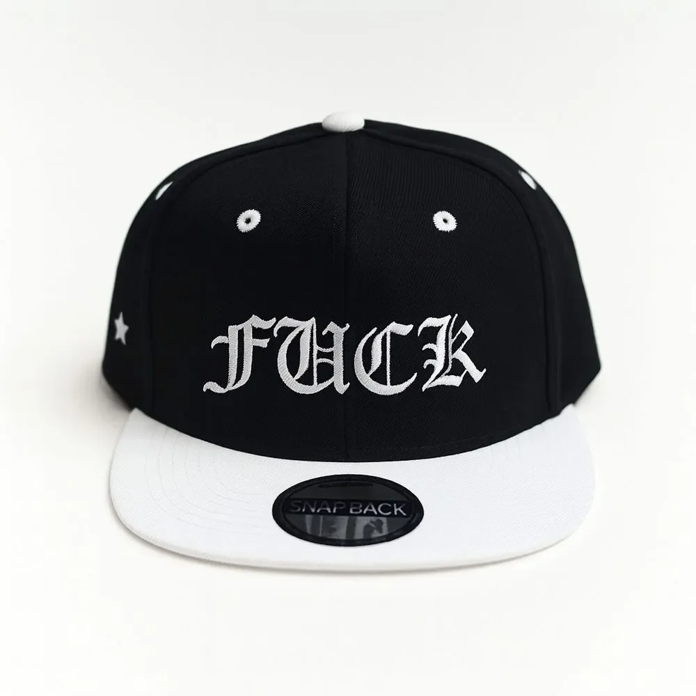 New Old English Text Snapback Hat Black And White Low Bill Blackstar Denim Brand